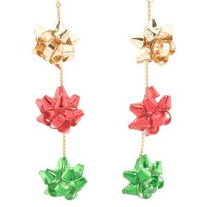 NWT TRUE TO FORM Gift Bow Dangle Chain Red Green Gold Festive Christmas Earrings